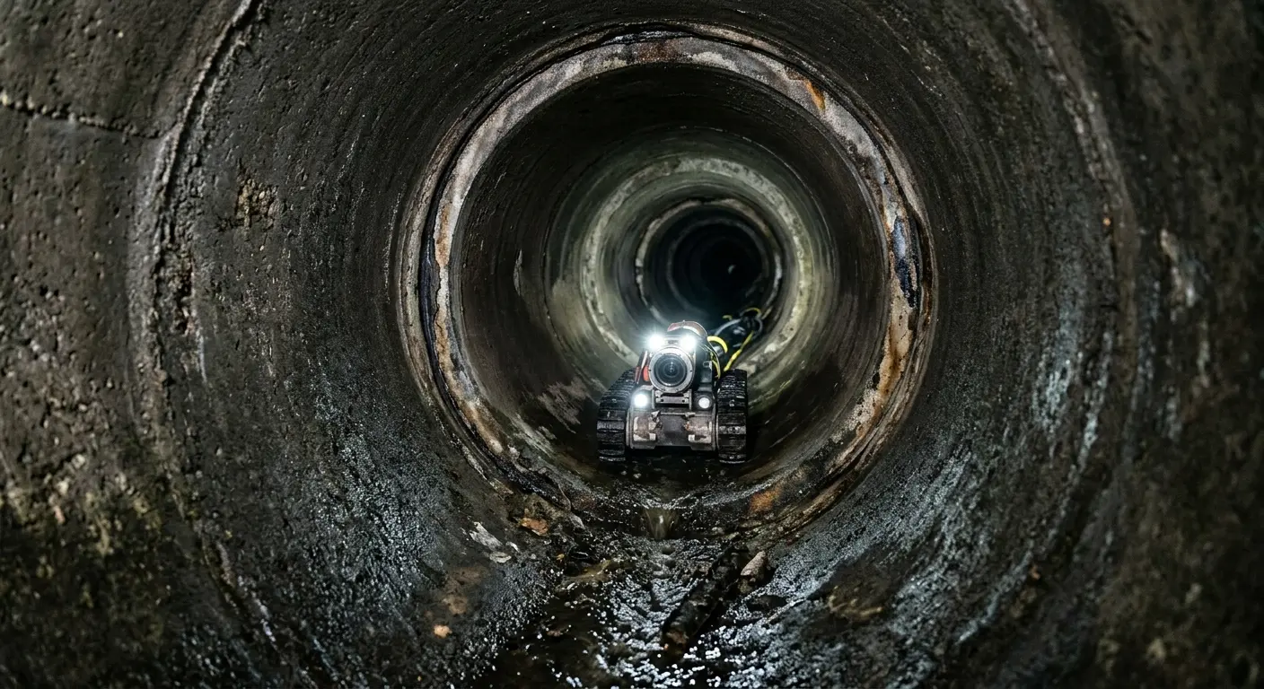 Robotic sewer camera inspecting pipe interior for Drain Snake Service in Bartlesville